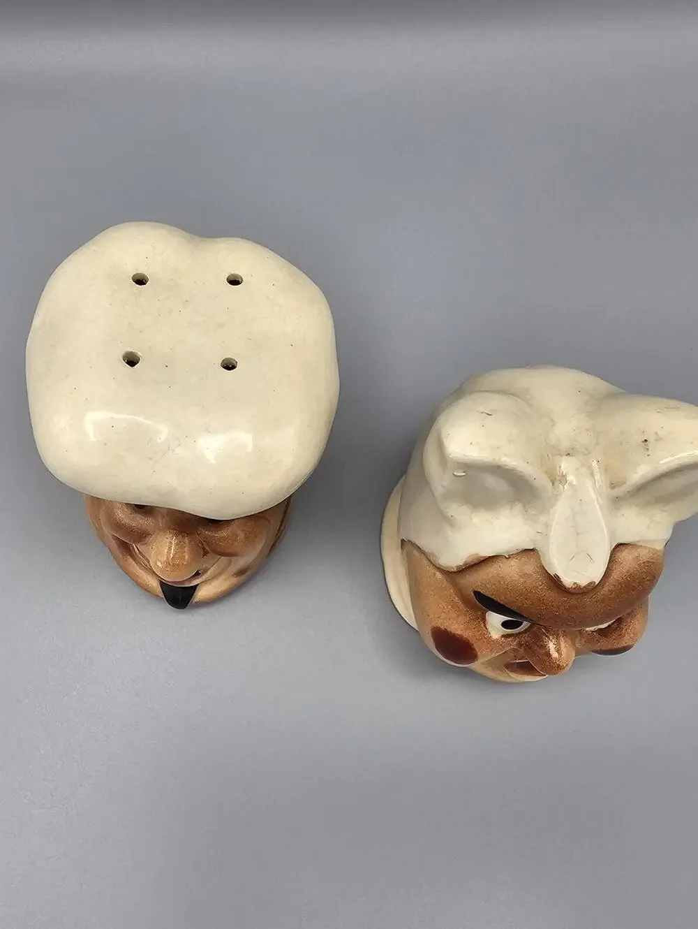Vintage Japan Ceramic Chef Face Salt and Pepper Shaker Set of 2